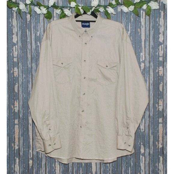 Wrangler Western Workwear Men's Shirt Size XXL Tan Brown Button Down Long Sleeve - Picture 1 of 6